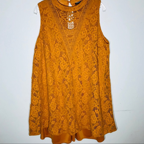 TORRID GOLDEN ORANGE YELLOW LACE TRAPEZE DRESS - Picture 4 of 7